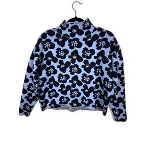 Maeve by Anthropologie Carys Floral Mock Neck Sweater Blue Boxy Fit Sz XXS